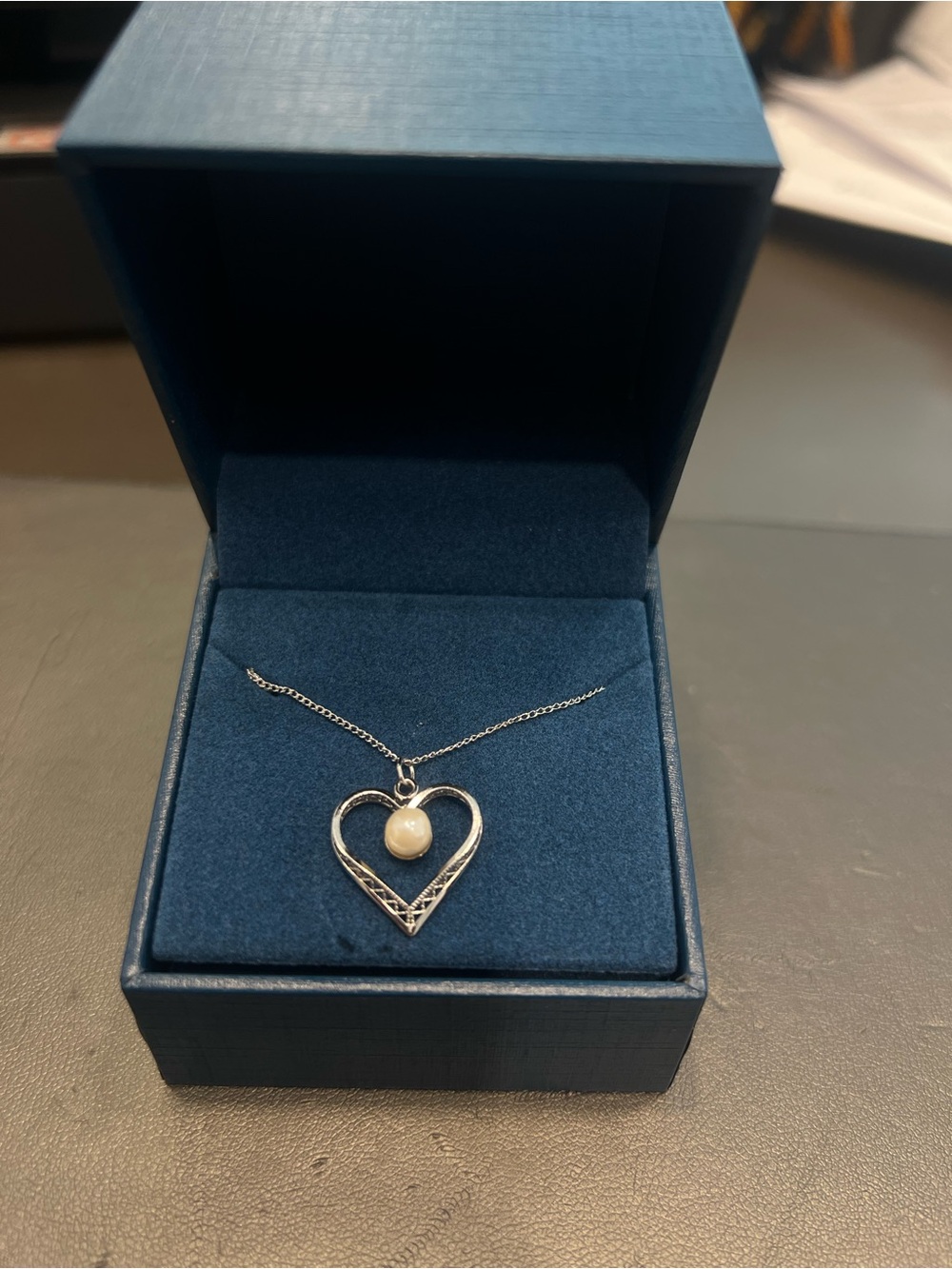Sterling Silver Heart Pendant Necklace with Pearl Accent